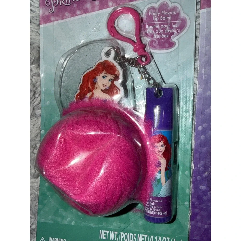 Disney Princess Ariel Rapunzel Lip Balm Keychain Cosmetic Set Lot of 2 New